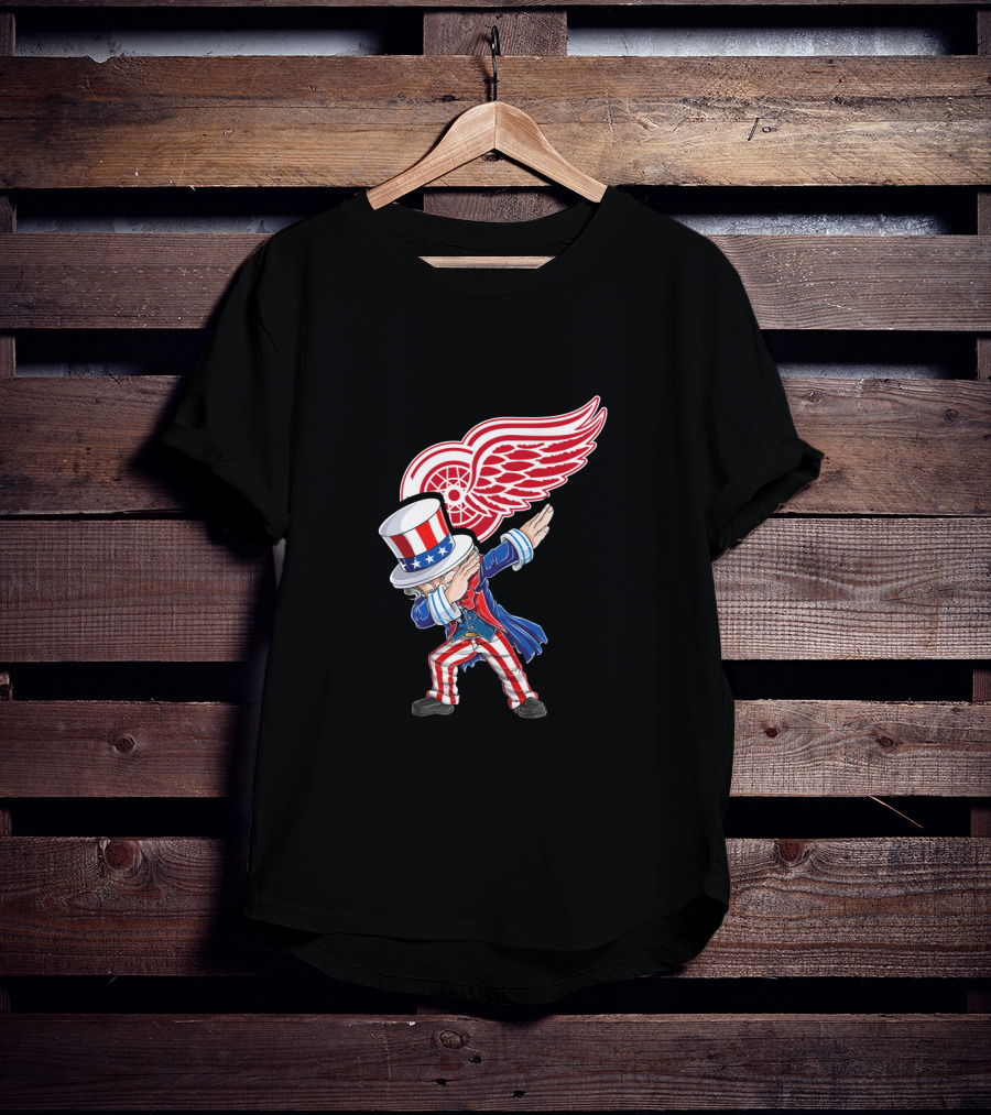 Uncle Sam Dabbing With Detroit Red Wings Logo 4Th Of July T-Shirt