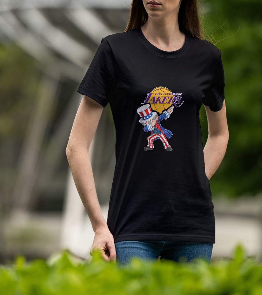 Uncle Sam Dabbing Los Angeles Lakers 4Th Of July Basketball Celebration T-Shirt