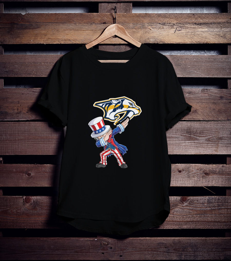 Uncle Sam Dabbing With Nashville Predators Logo 4Th July T-Shirt