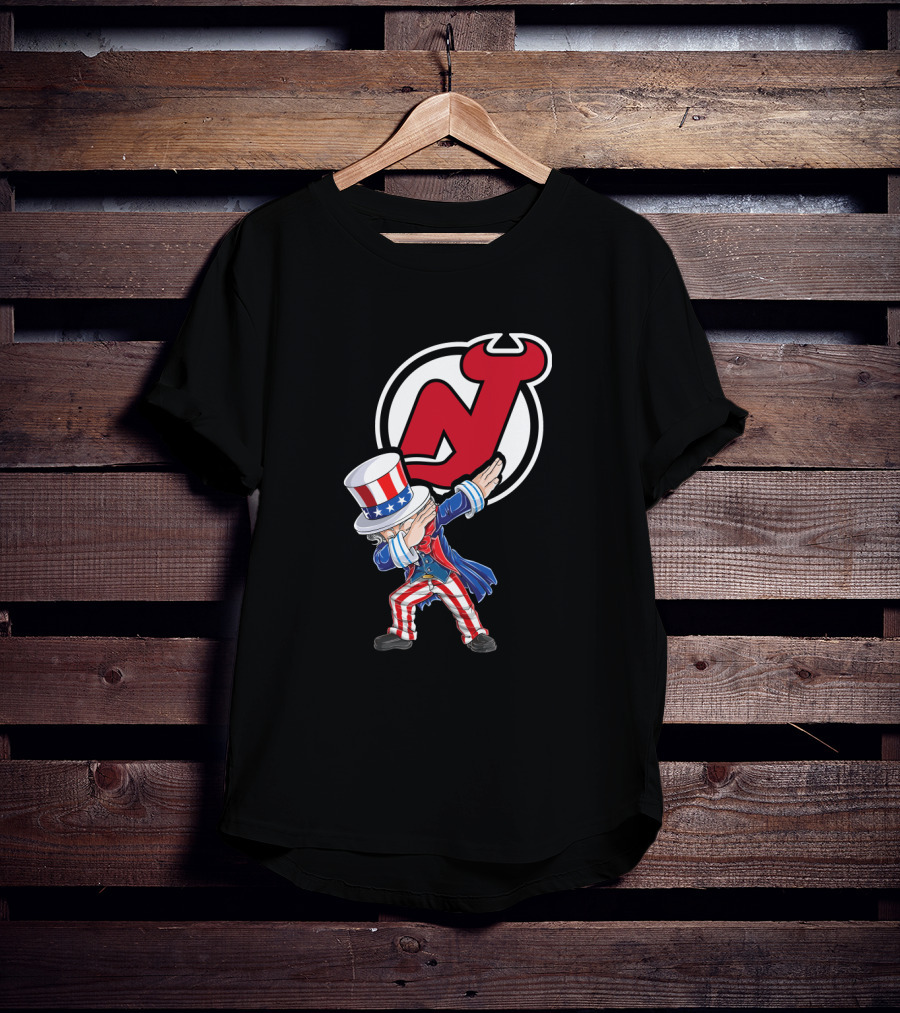 Uncle Sam Dabbing New Jersey Devils Logo Patriotic 4Th Of July T-Shirt
