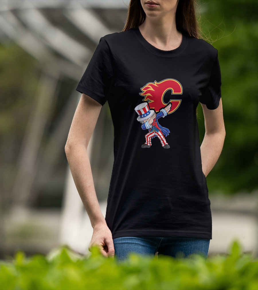 Uncle Sam Dabbing With Calgary Flames Logo For July 4Th Celebration Fans T-Shirt