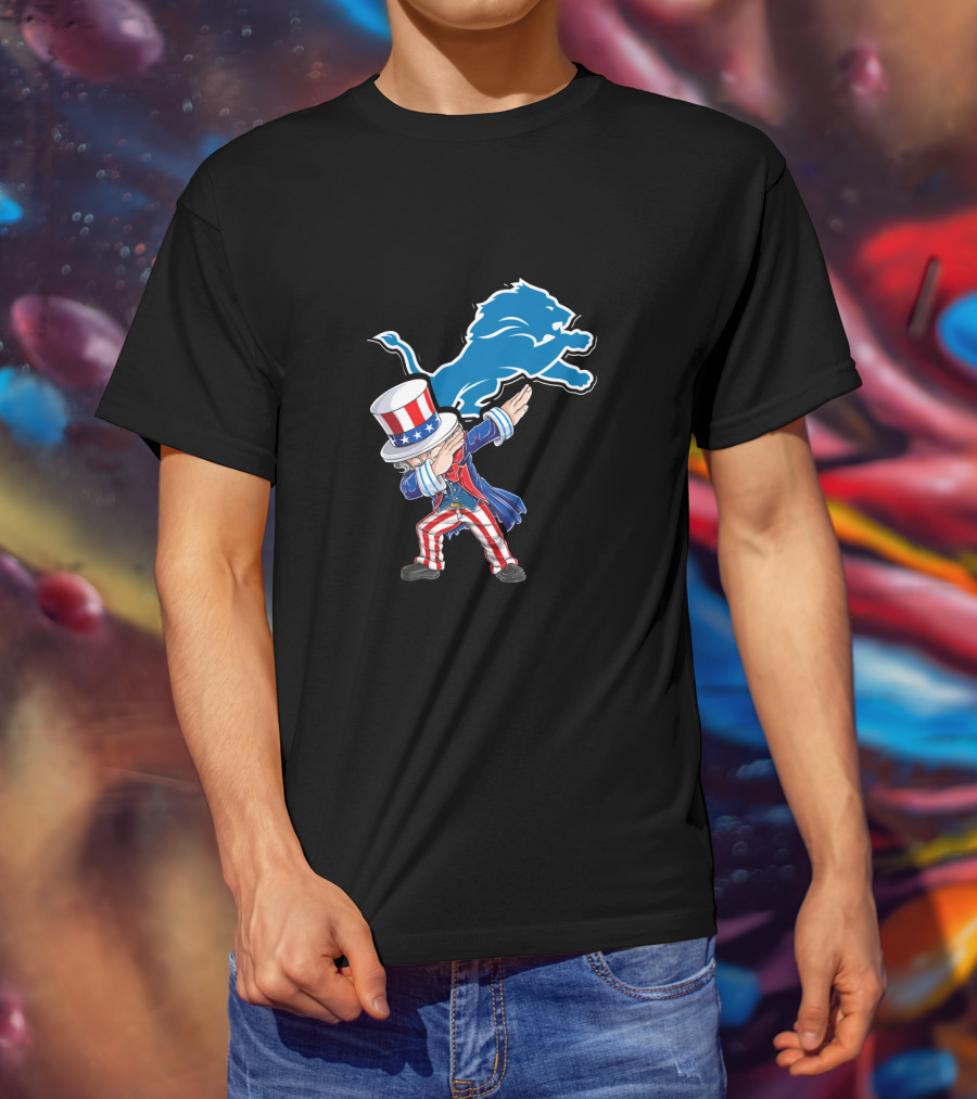 Uncle Sam Dabbing Detroit Lions 4Th Of July Fans T-Shirt