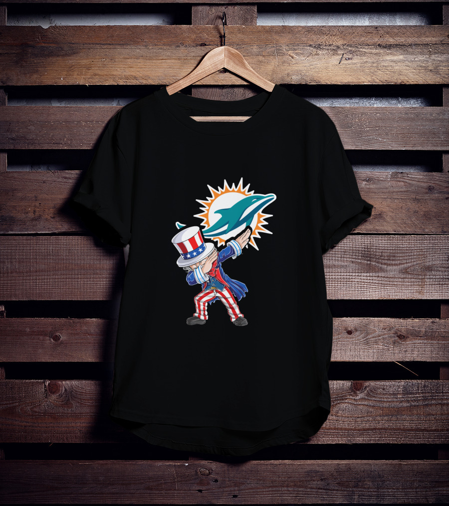 Uncle Sam Dabbing Miami Dolphins 4Th Of July Celebration T-Shirt