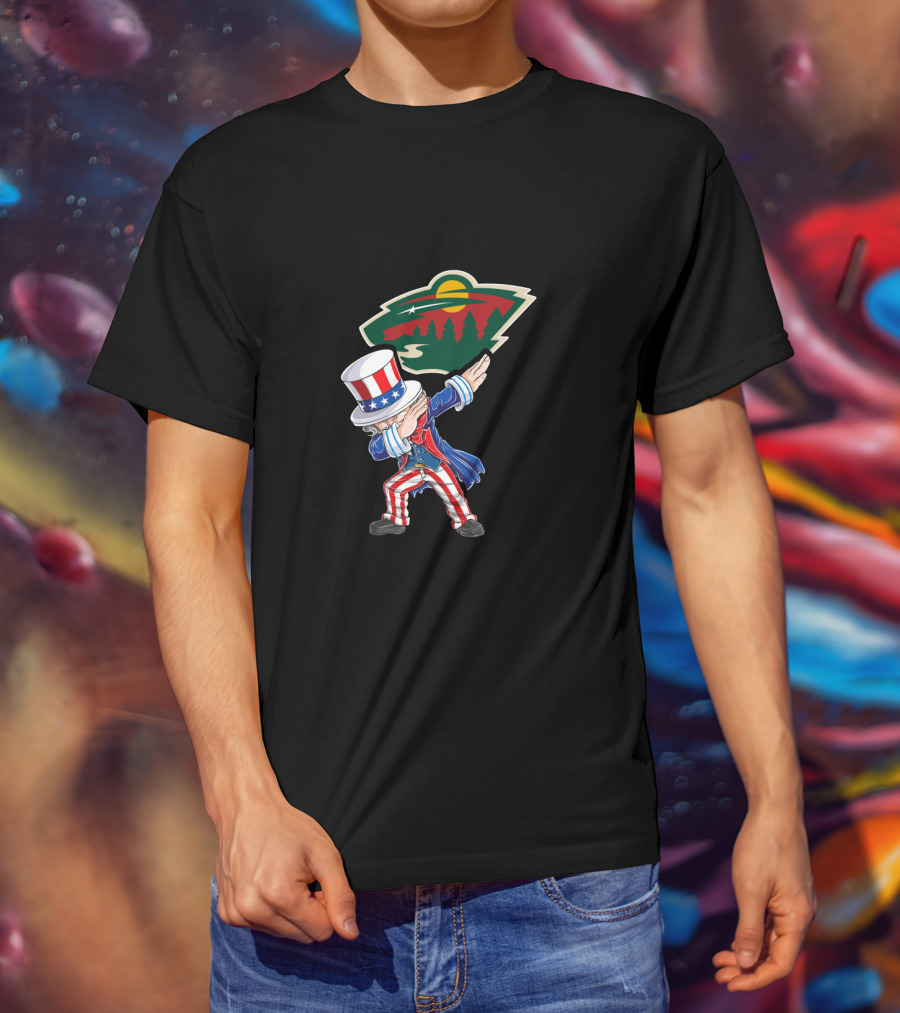 Uncle Sam Dabbing Celebrates Independence Day With Minnesota Wild Hockey Fans T-Shirt