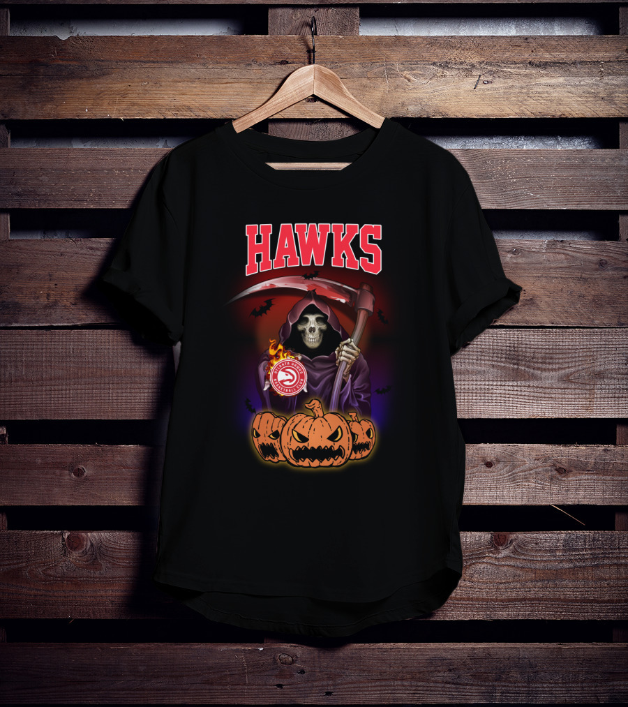 Atlanta Hawks Grim Reaper Halloween Skull Pumpkins T-Shirt