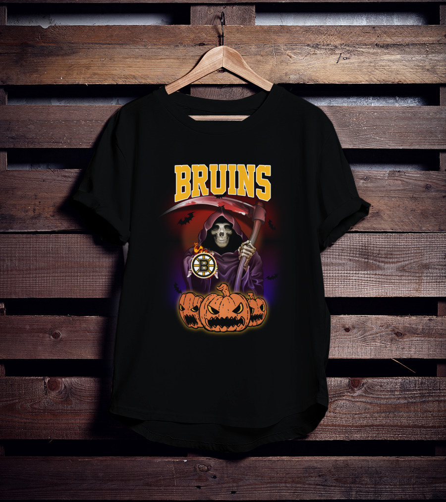 Boston Bruins Grim Reaper Halloween Pumpkins Scythe T-Shirt