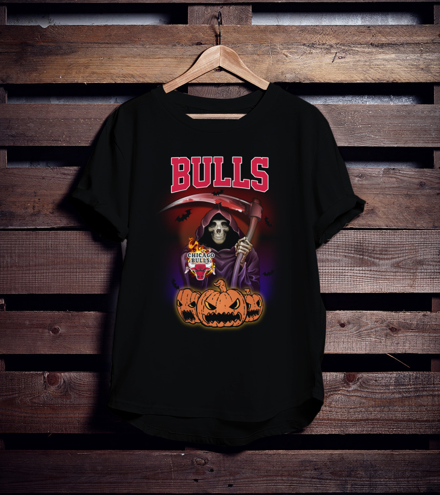 Chicago Bulls Halloween Reaper With Scythe And Pumpkins T-Shirt