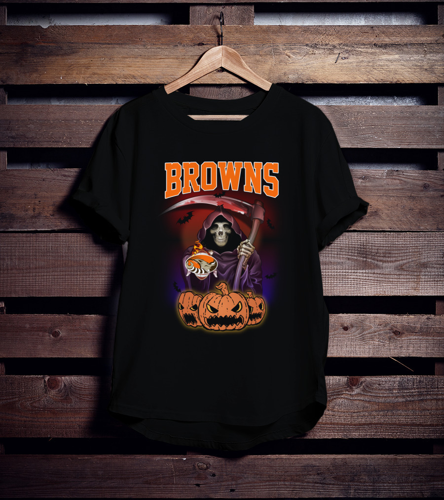 Cleveland Browns Reaper With Scythe And Pumpkins T-Shirt