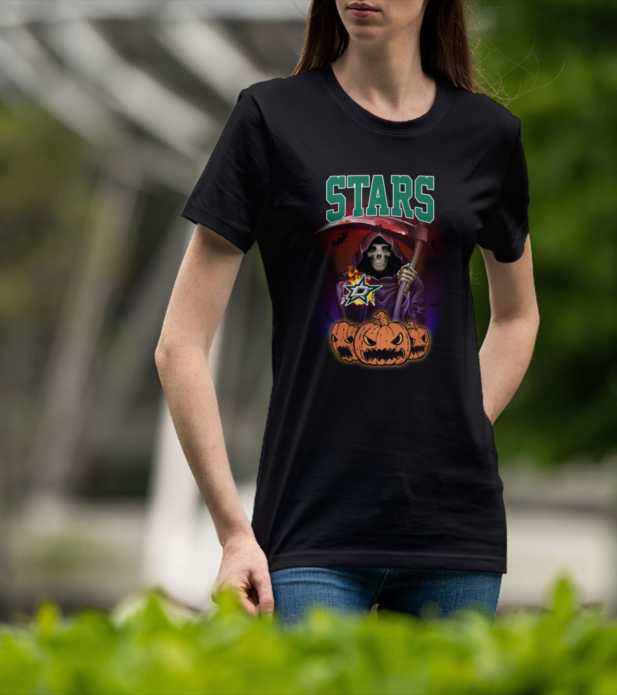 Dallas Stars Reaper Grim With Scythe And Pumpkins T-Shirt
