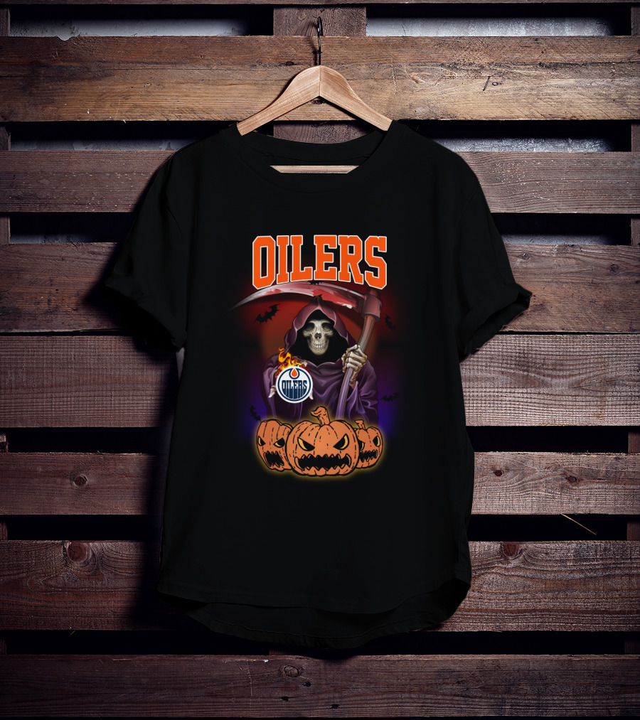 Oilers Reaper Scythe And Pumpkins Halloween T-Shirt