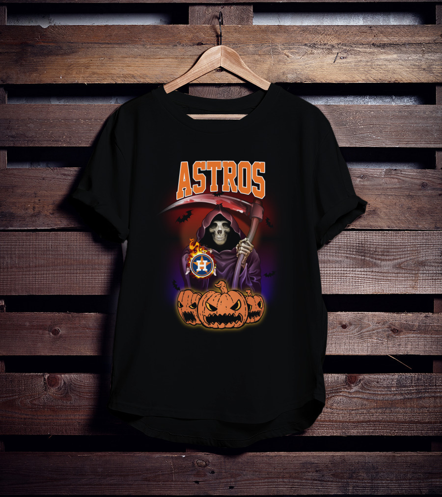 Houston Astros Halloween Reaper With Scythe And Pumpkins T-Shirt
