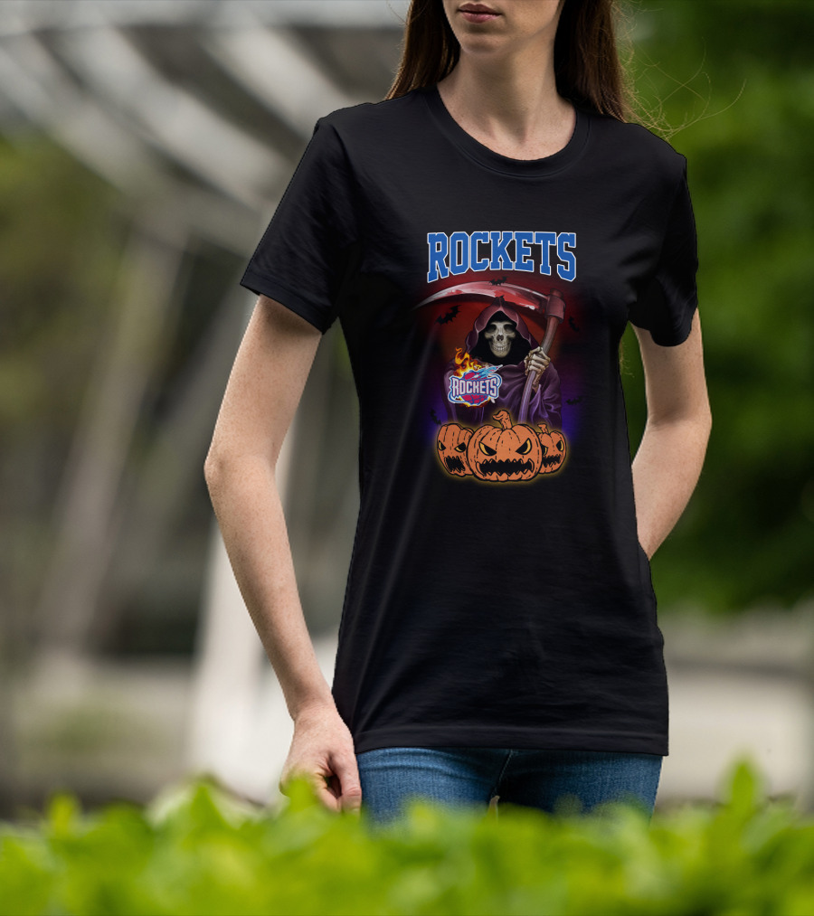 Houston Rockets Reaper Halloween Pumpkin Basketball T-Shirt
