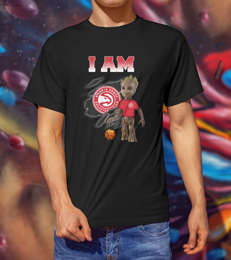 I Am Atlanta Hawks Basketball Groot Holding Basketball T-Shirt
