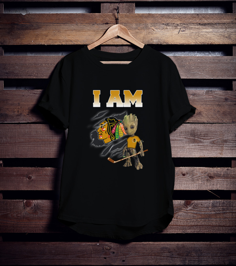 I Am Chicago Blackhawks Groot Hockey Fan T-Shirt