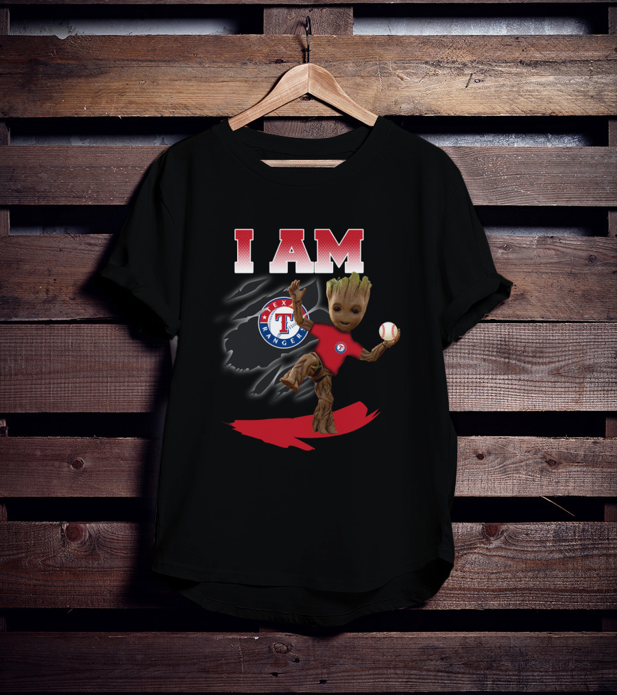 I Am Texas Rangers Groot Baseball Character T-Shirt