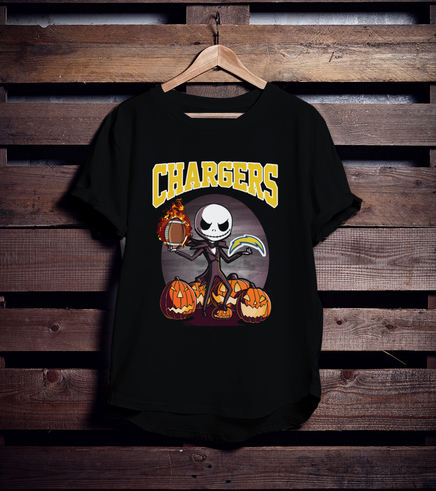 Chargers Halloween Jack Skeleton Football Pumpkins T-Shirt