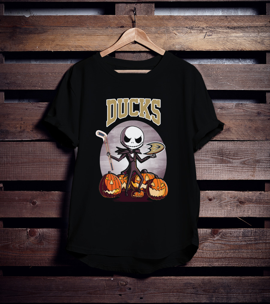 Jack Skellington Halloween Anaheim Ducks Hockey Pumpkins T-Shirt