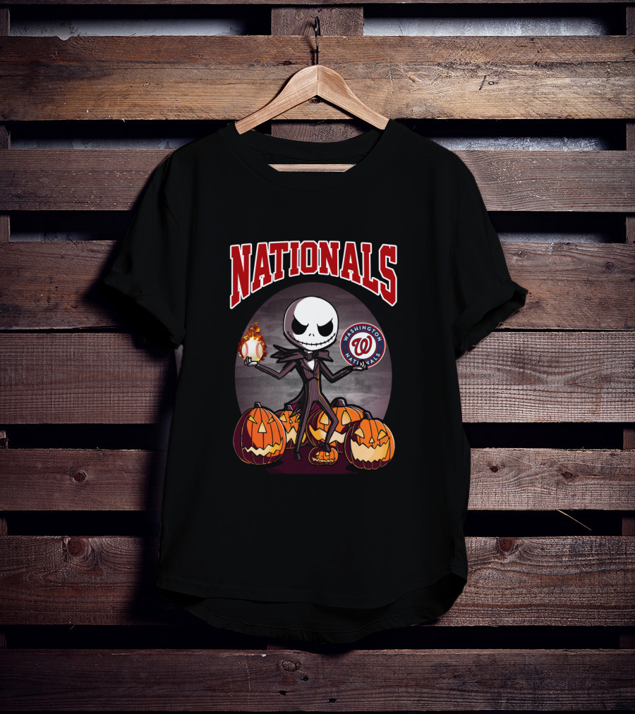 Washington Nationals Halloween Jack Skeleton Baseball Pumpkins T-Shirt