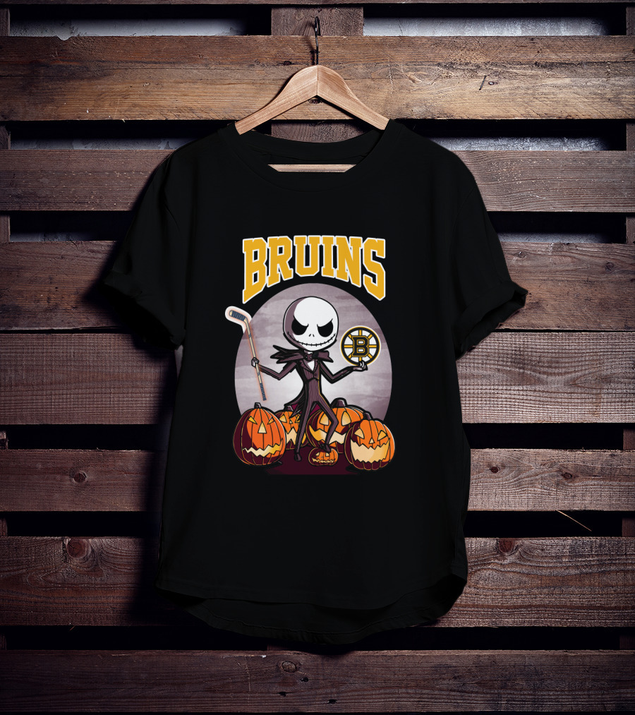 Bruins Jack Skellington Halloween With Boston Hockey Pumpkins T-Shirt