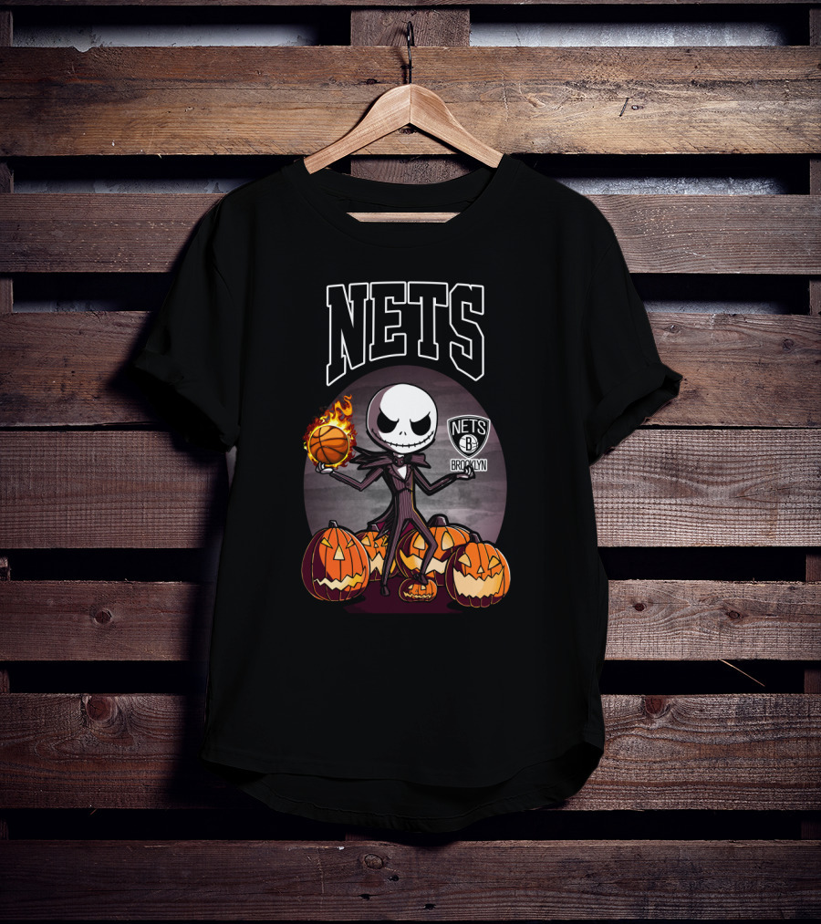 Jack Skellington Brooklyn Nets Halloween Pumpkins Basketball T-Shirt