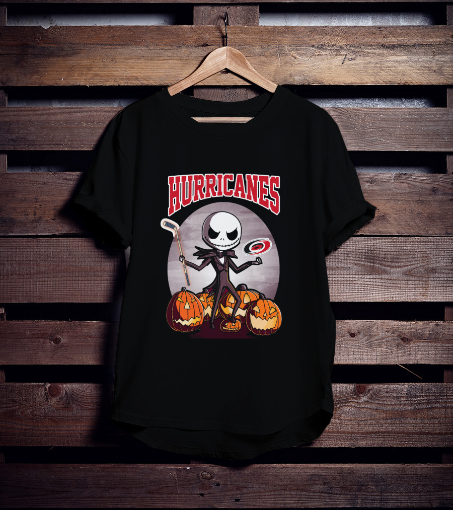Jack Skellington Carolina Hurricanes Halloween Hockey Pumpkins T-Shirt