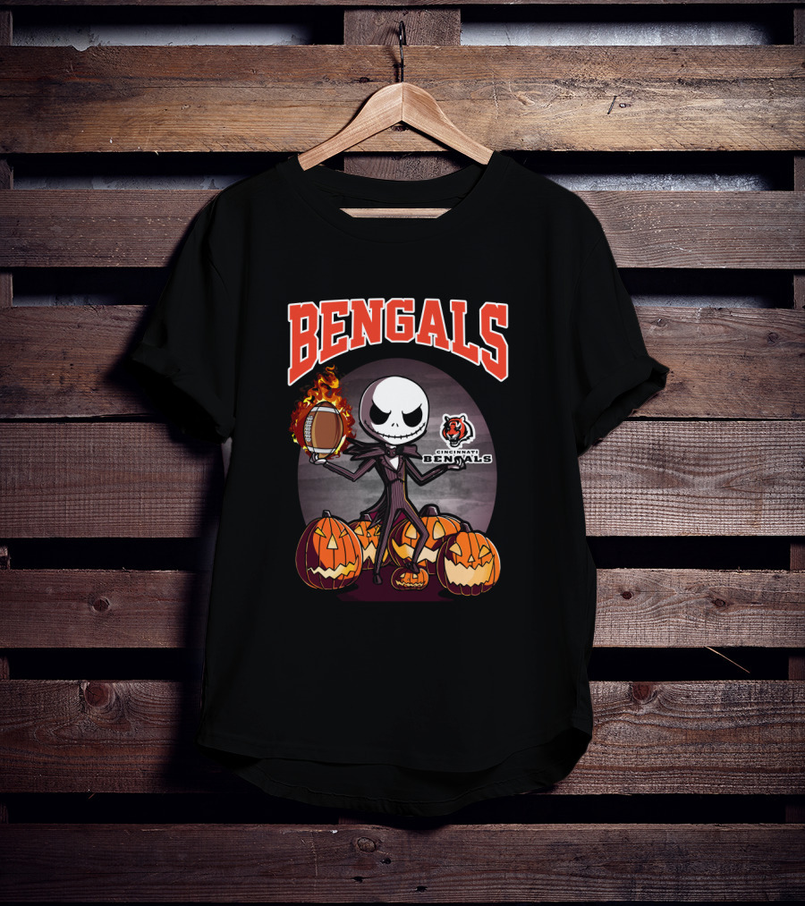 Jack Skellington Bengals Halloween Cincinnati Football Pumpkins T-Shirt
