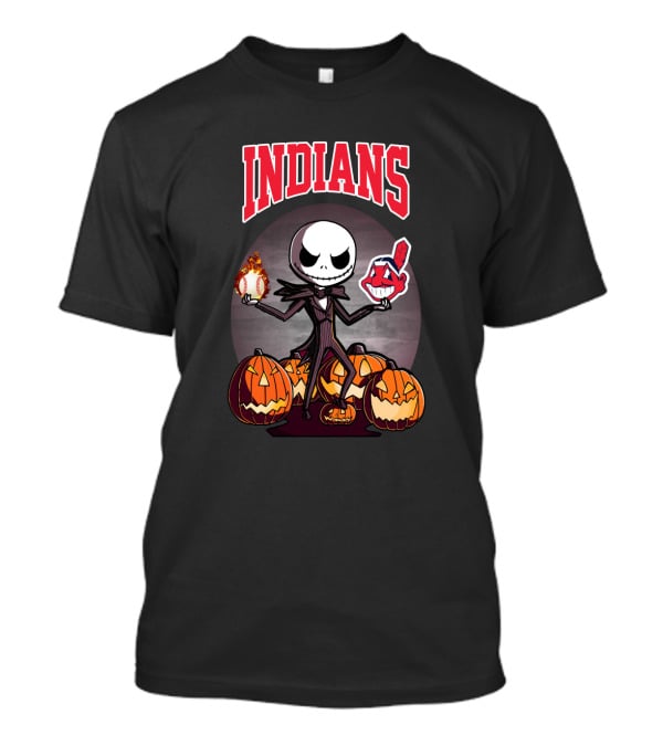 Indians Jack Skellington Halloween Baseball Mashup Pumpkins T-Shirt