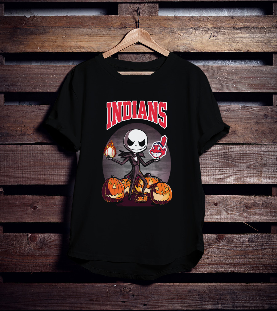 Indians Jack Skellington Halloween Baseball Mashup Pumpkins T-Shirt