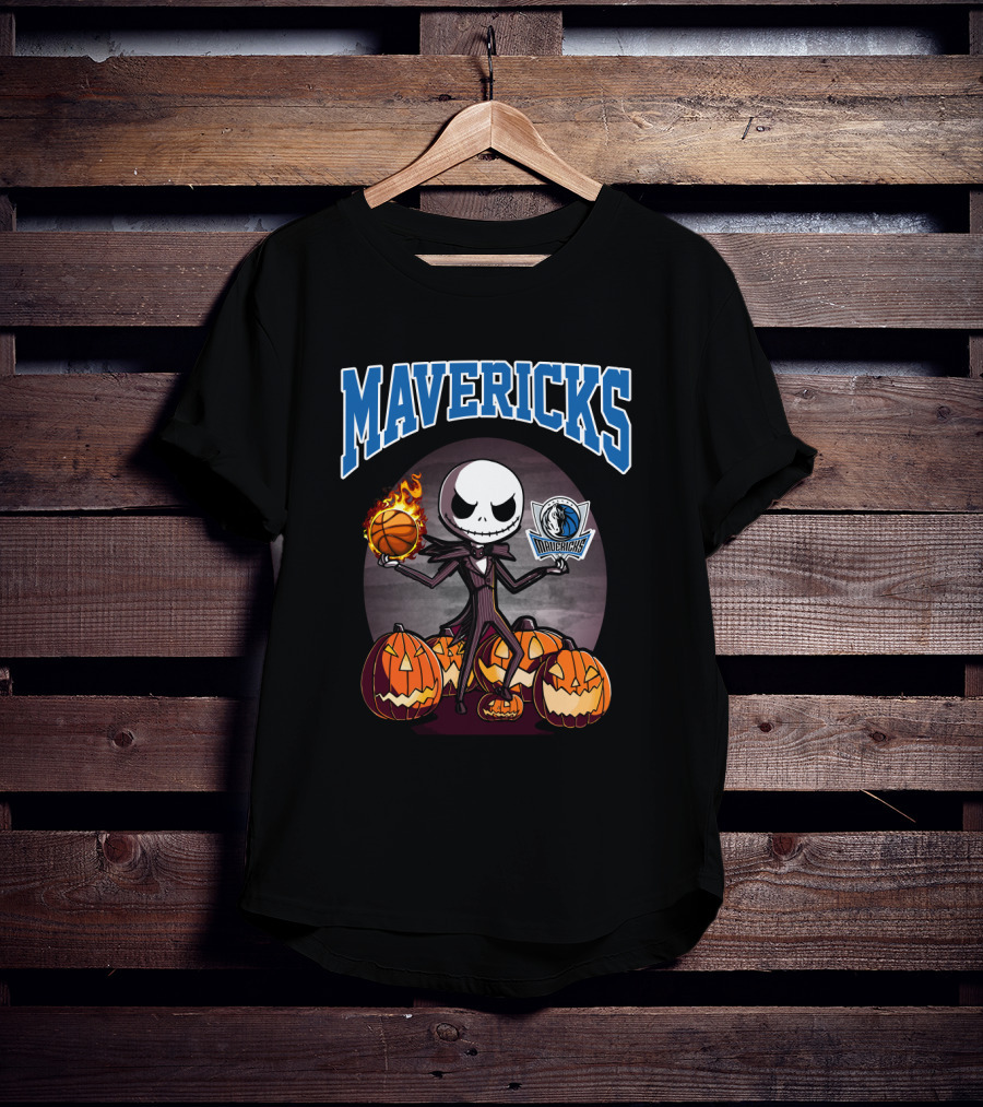 Mavericks Jack Skellington Halloween With Pumpkins And Basketball T-Shirt