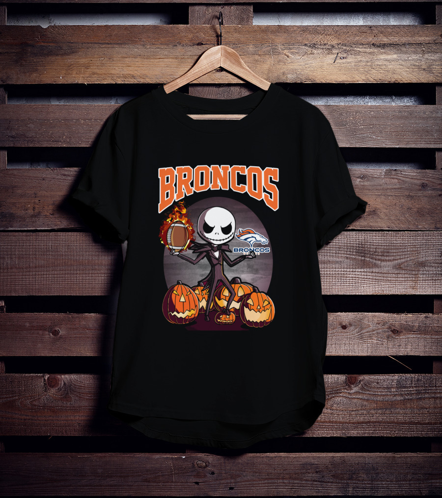 Broncos Jack Skellington Halloween Football Pumpkins T-Shirt