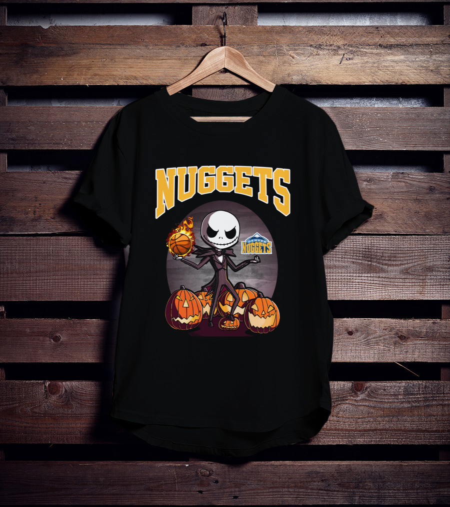 Nuggets Jack Skellington Halloween Pumpkins Basketball Fire Denver Nuggets T-Shirt