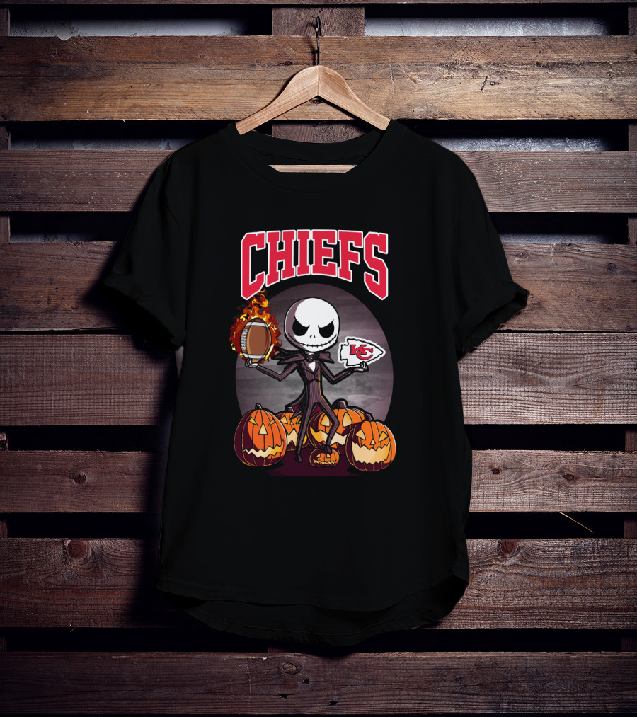 Chiefs Halloween Jack Skellington Kansas City Football Pumpkins T-Shirt