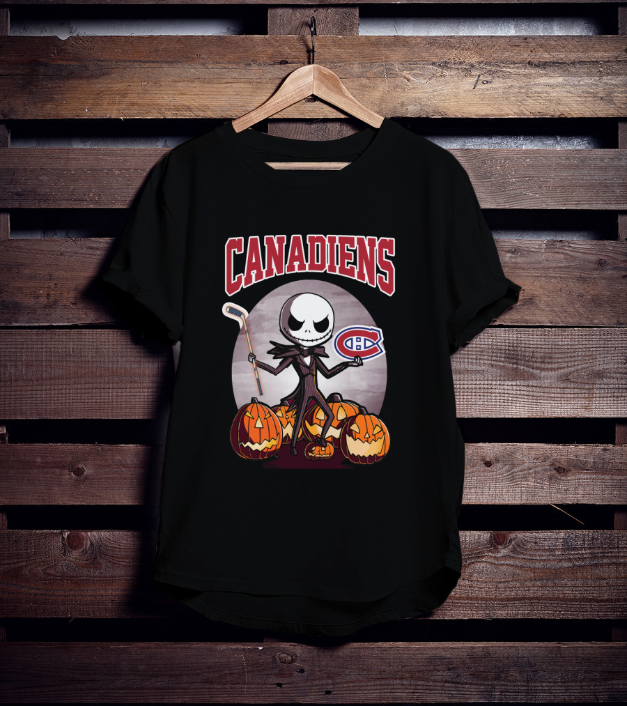 Canadiens Jack Skellington Halloween Hockey Pumpkins T-Shirt