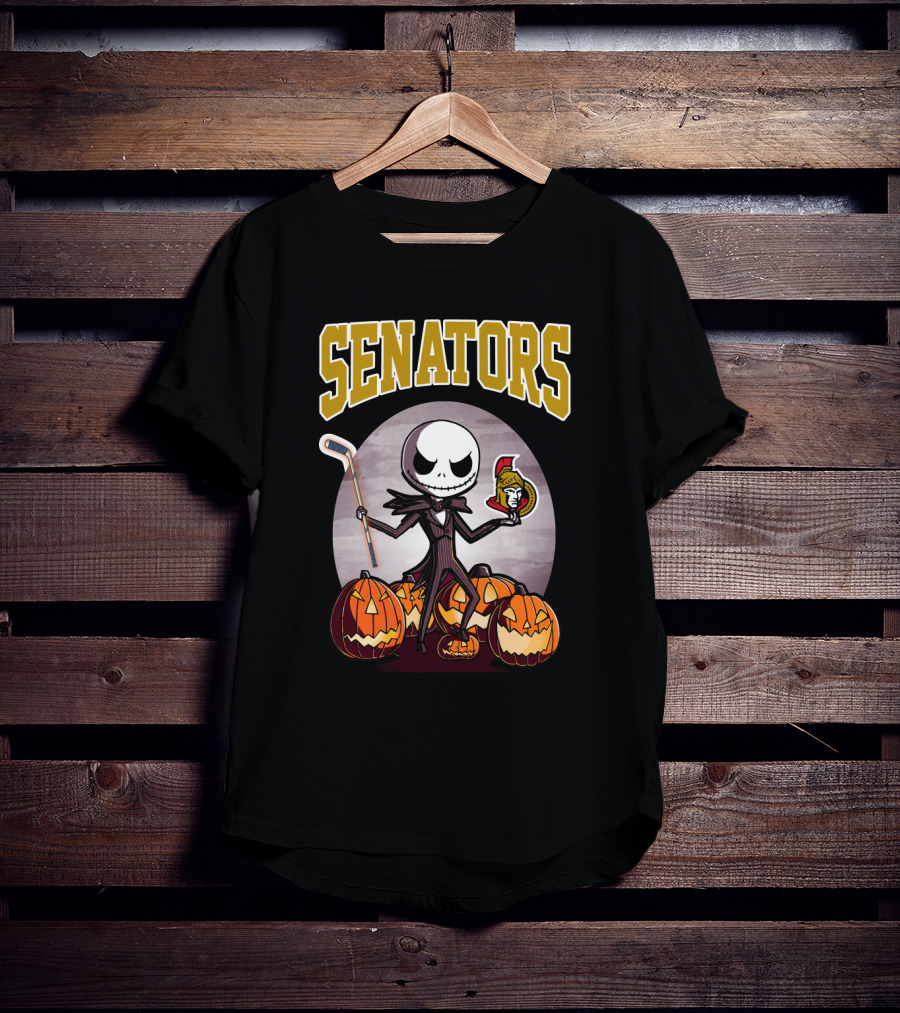 Jack Skellington Senators Hockey Halloween Pumpkins T-Shirt