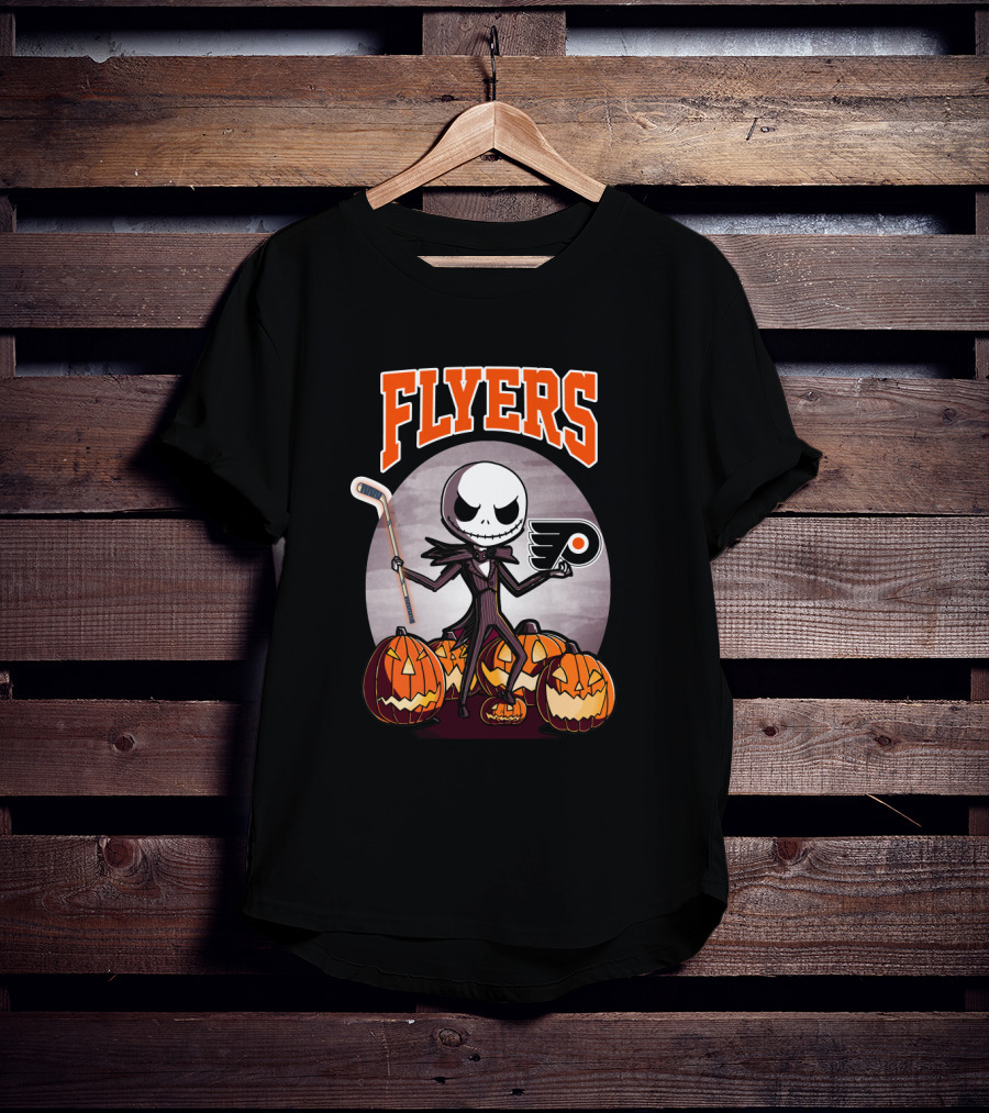 Philadelphia Flyers Jack Skellington Halloween Hockey Pumpkins T-Shirt