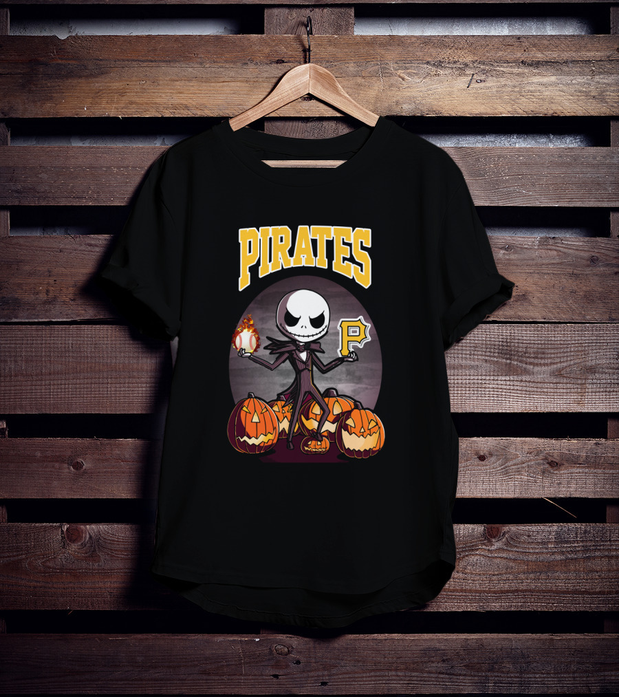 Pirates Jack Skellington Halloween Pittsburgh Baseball Pumpkins T-Shirt