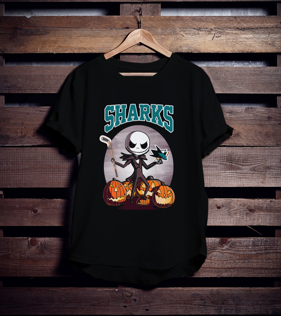 Jack Skellington San Jose Sharks Halloween Hockey Pumpkins T-Shirt