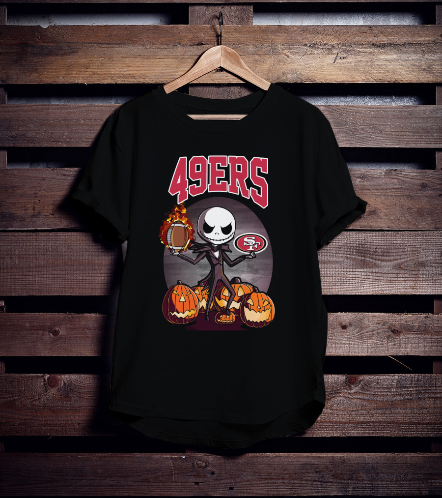 49ers Jack Skellington Halloween Football Pumpkins San Francisco T-Shirt