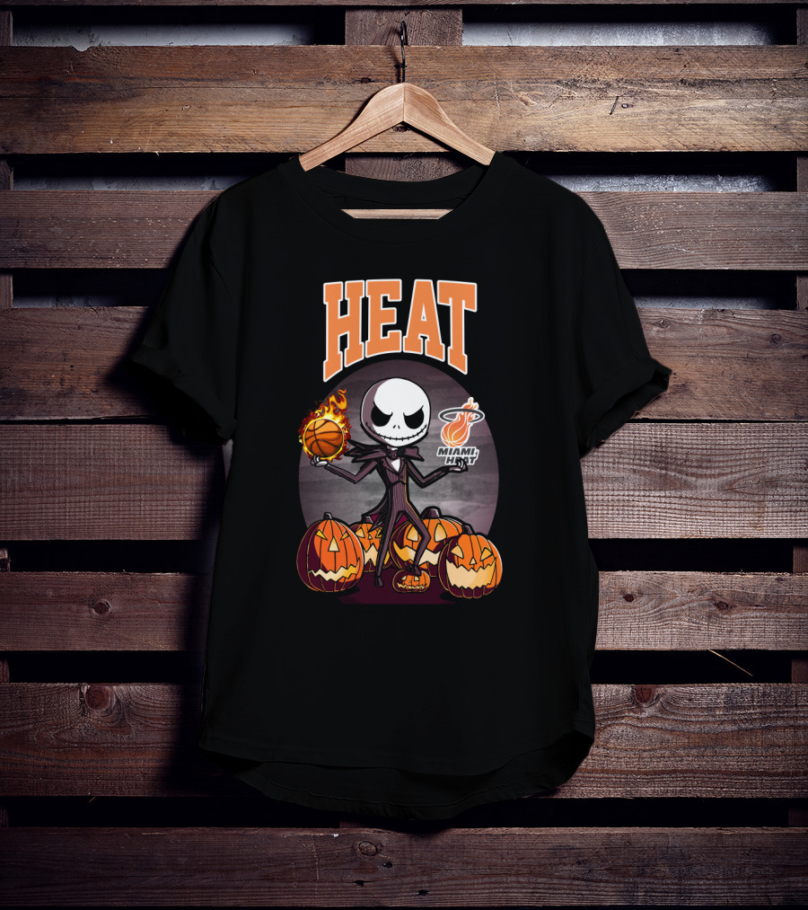 Jack Skellington Halloween Miami Heat Basketball And Pumpkins T-Shirt