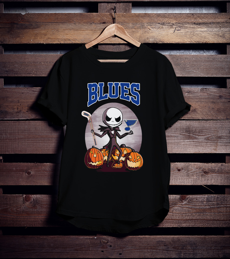 St. Louis Blues With Halloween Jack Skellington And Pumpkins T-Shirt
