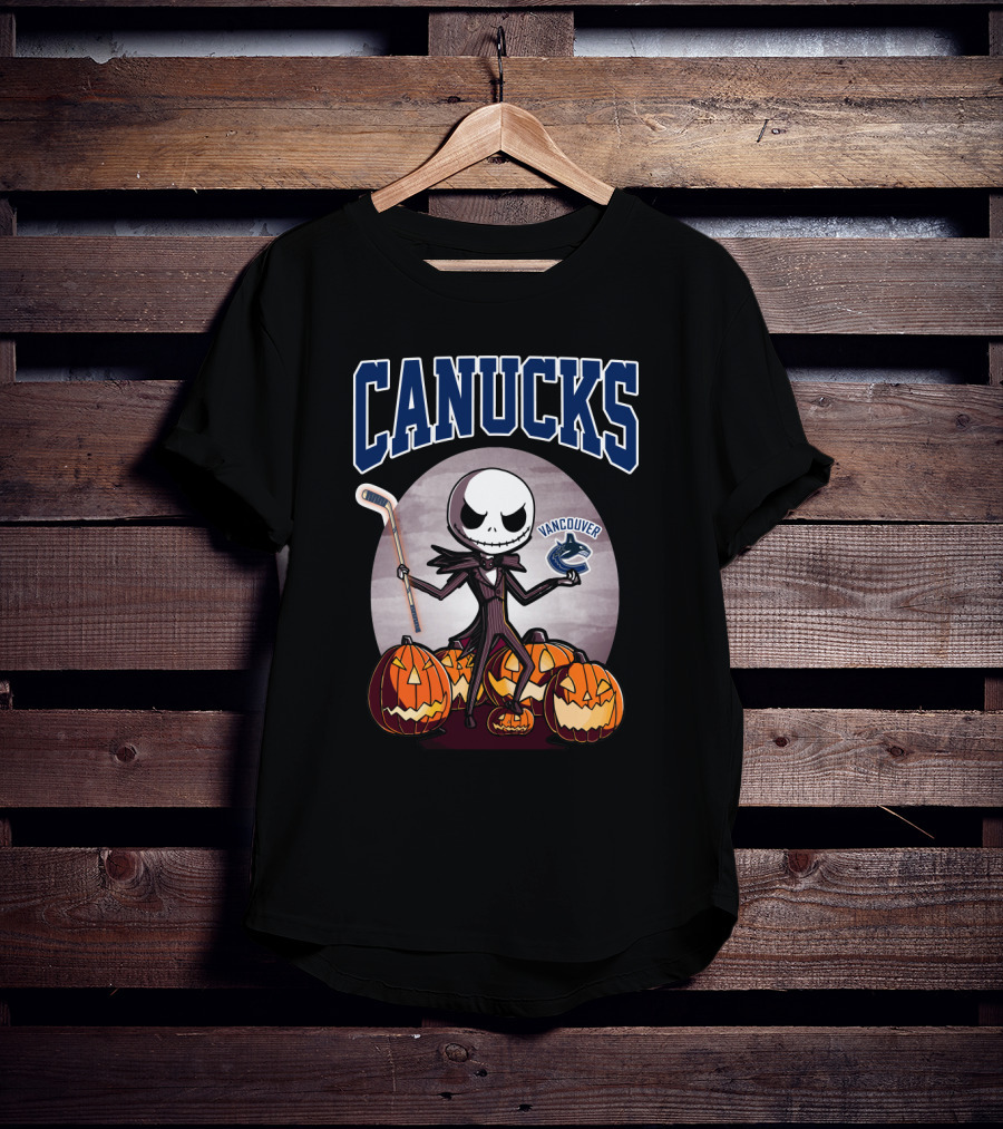 Canucks Jack Skellington Halloween Vancouver Hockey Pumpkins T-Shirt