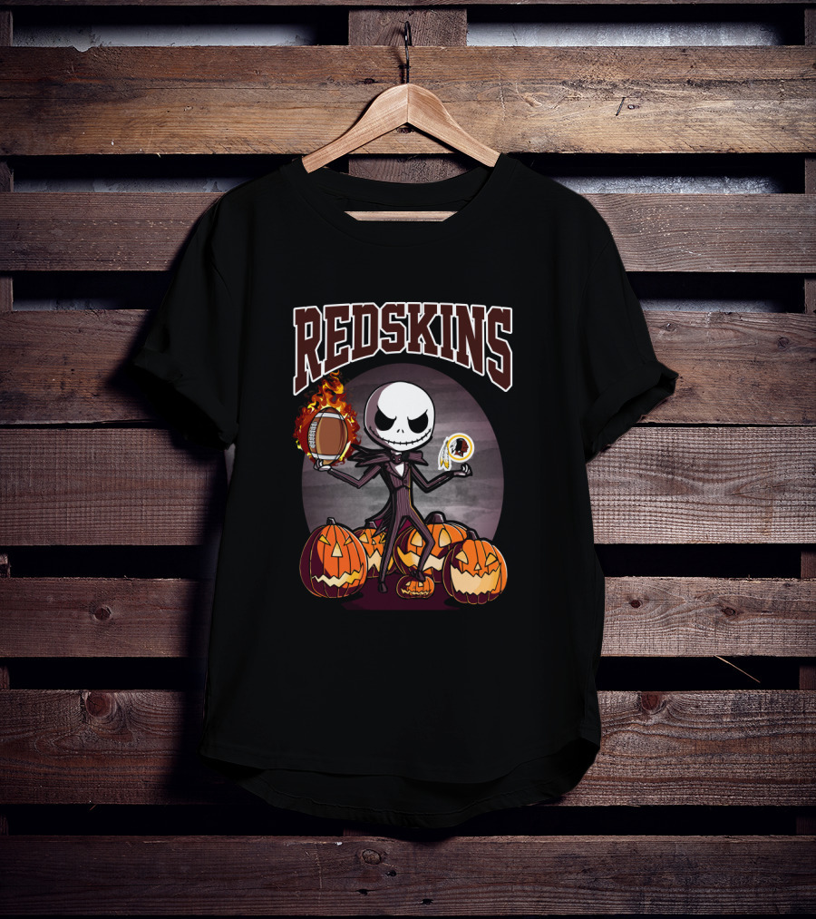 Redskins Jack Skellington Halloween Pumpkins Football Nfl Theme T-Shirt