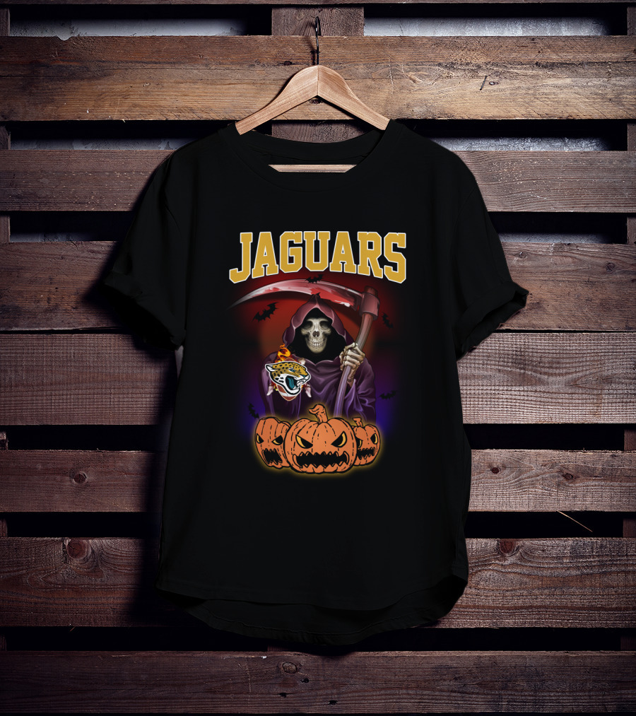 Jaguars Grim Reaper With Scythe And Pumpkins Halloween T-Shirt