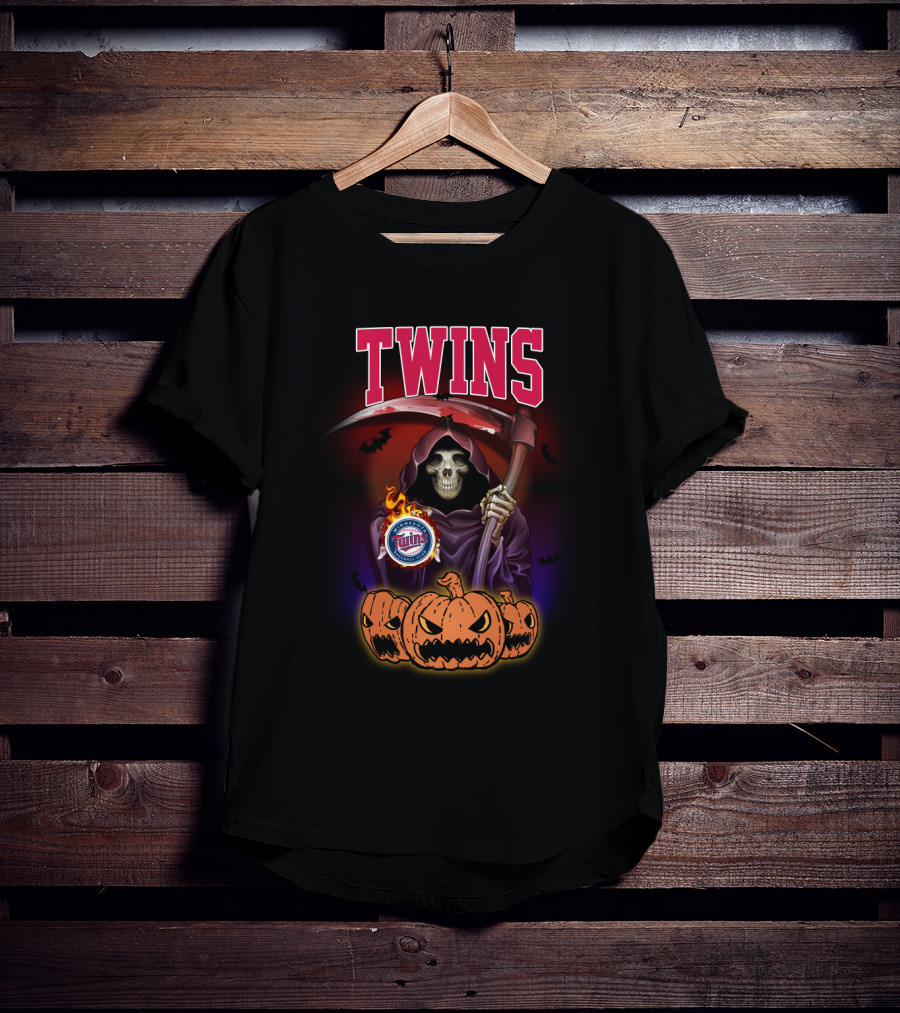 Twins Grim Reaper Halloween Scythe Pumpkins Minnesota Baseball T-Shirt