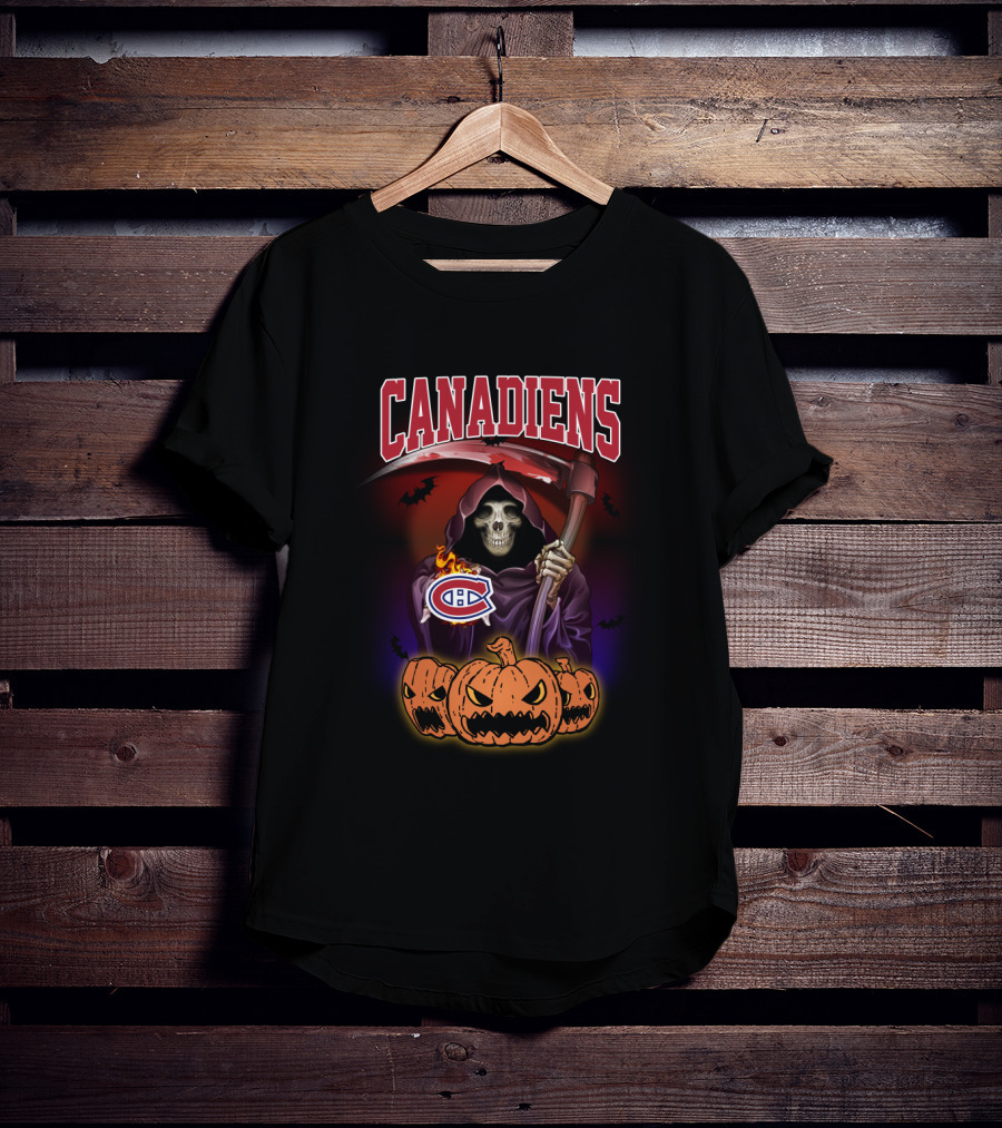 Canadiens Reaper Halloween Scythe Logo Pumpkins T-Shirt