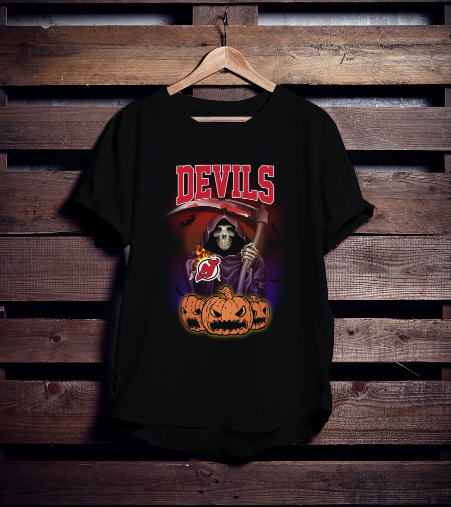 New Jersey Devils Grim Reaper Halloween Pumpkins T-Shirt