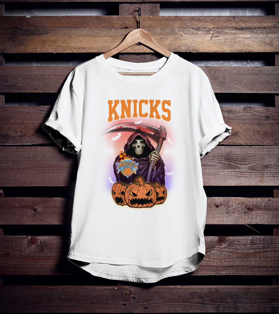 Knicks Grim Reaper Halloween Pumpkins New York Basketball T-Shirt