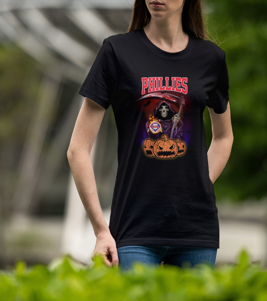 Phillies Reaper With Scythe And Pumpkins Halloween T-Shirt