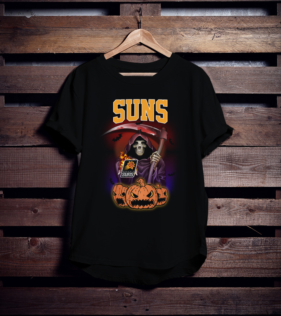 Suns Reaper Halloween Grim Scythe With Pumpkins T-Shirt