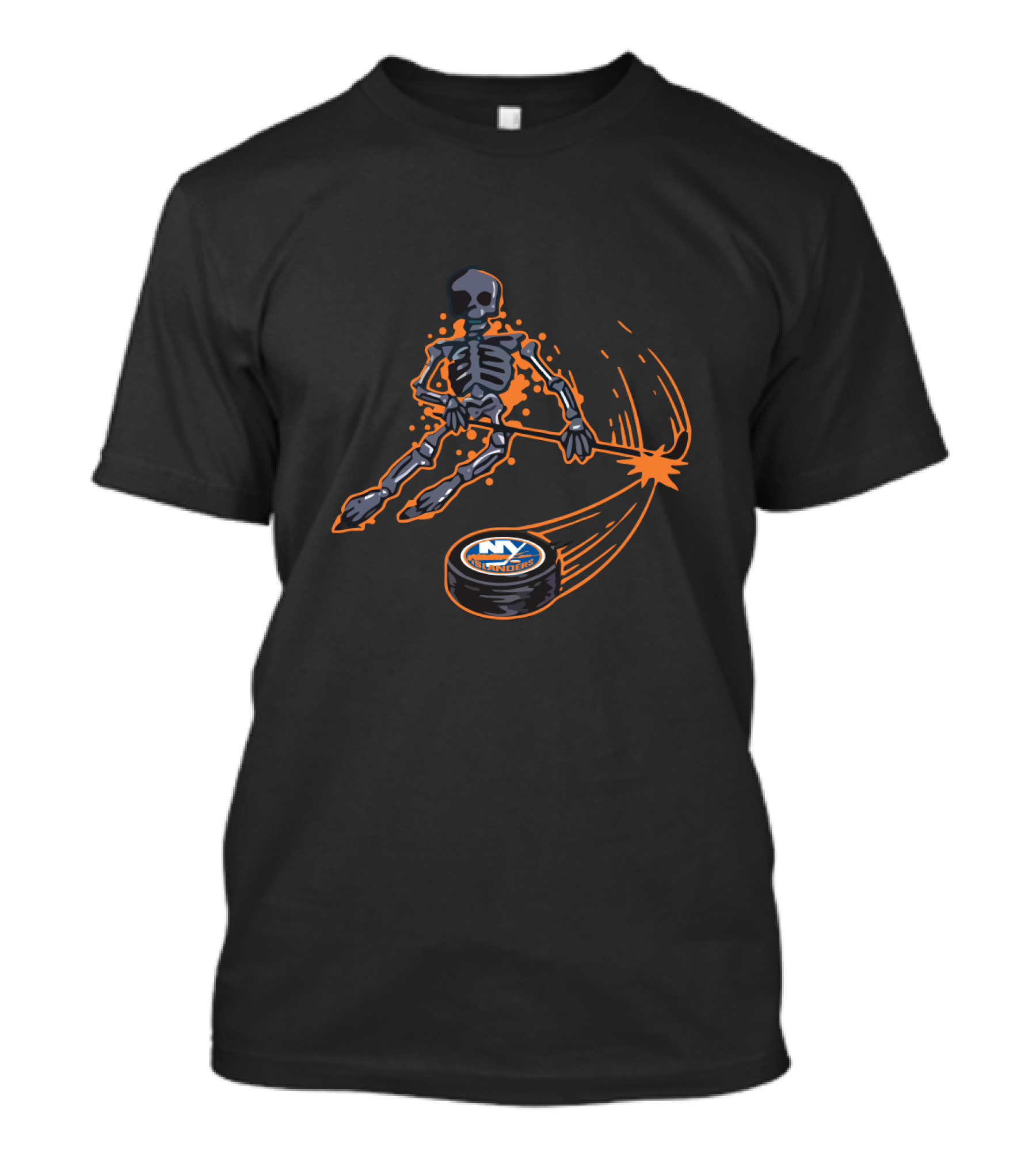 Skeleton Playing Ice Hockey With New York Islanders T-Shirt